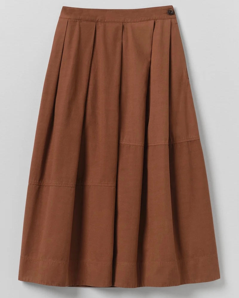 TOAST | Slanted pleat cotton skirt | Brick