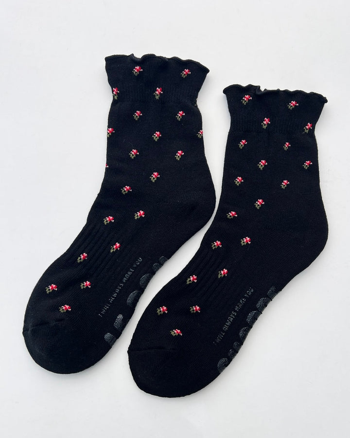 Le Bon Shoppe | Petal Ruffled Hugger Crew Socks | Black Petal