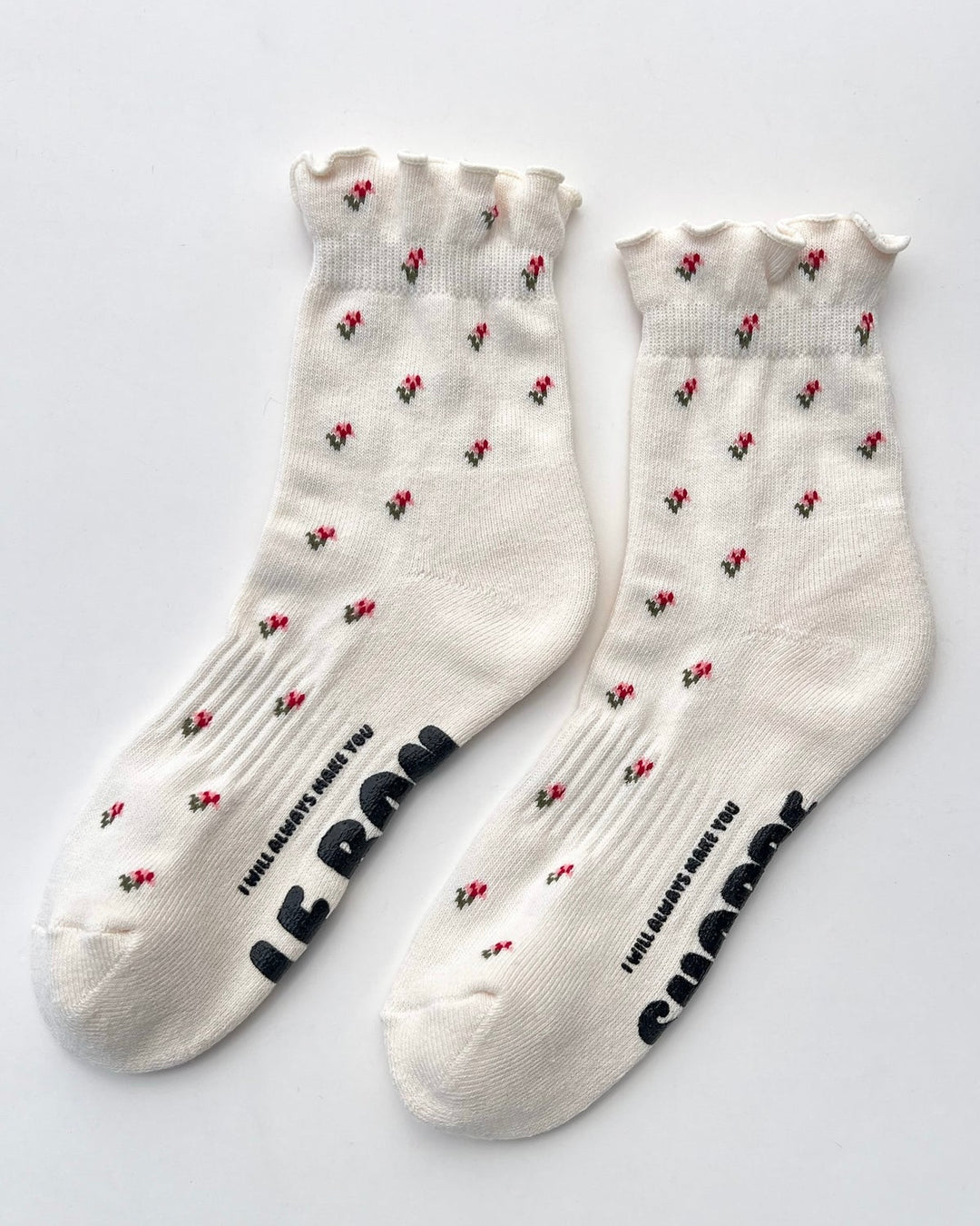 Le Bon Shoppe | Petal Ruffled Hugger Crew Socks | Cream Petal