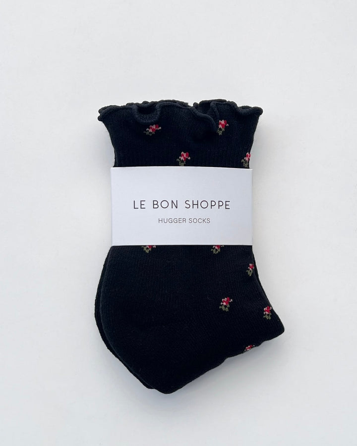 Le Bon Shoppe | Petal Ruffled Hugger Crew Socks | Black Petal