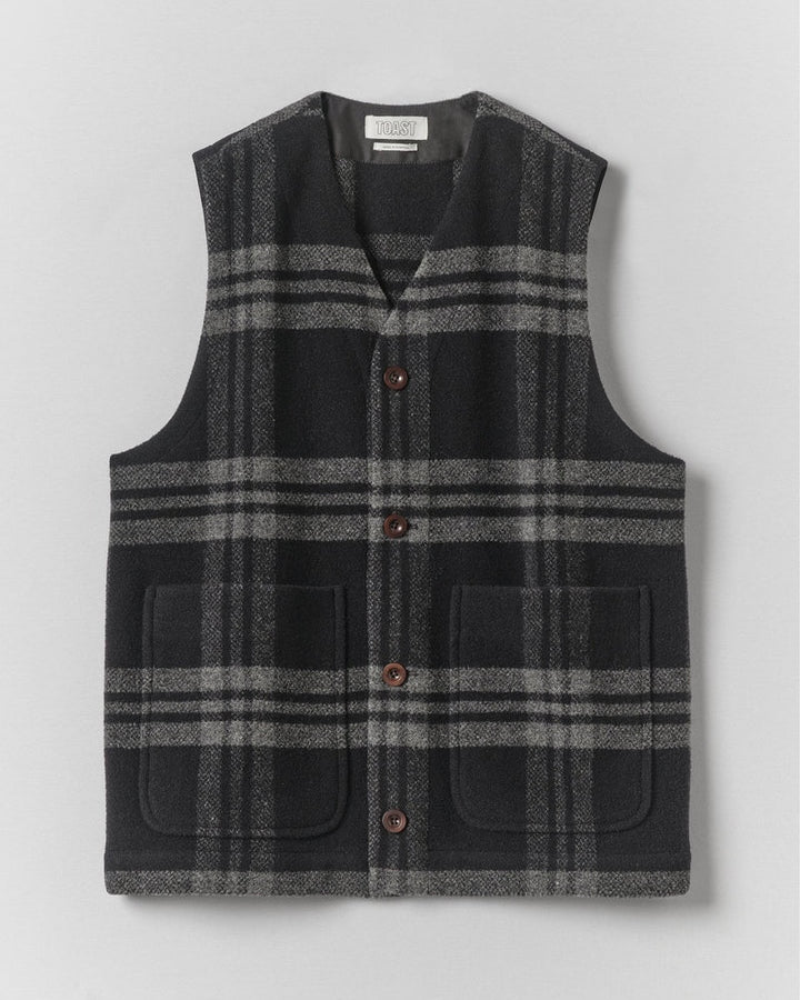 TOAST | Melton Wool Check Gilet | Charcoal