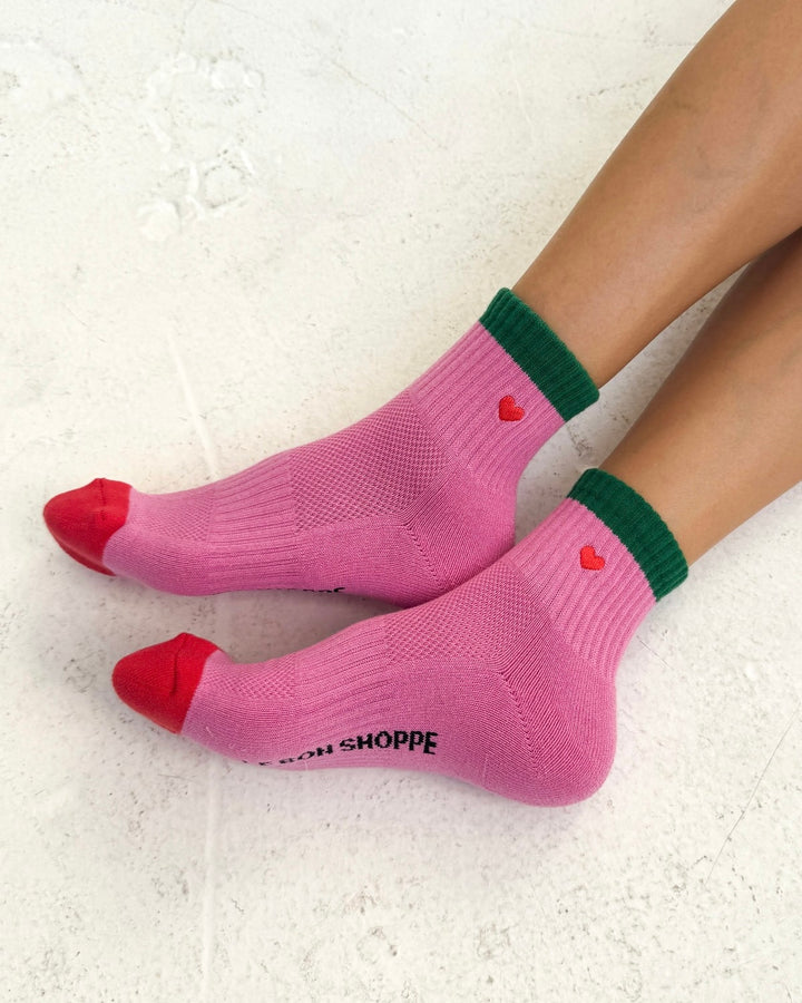 Le Bon Shoppe | Embroidered Colour Block Girlfriend Socks | Rose Green & Heart