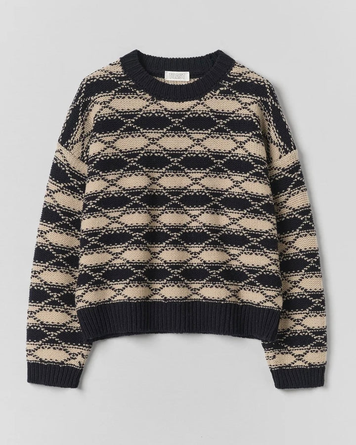 TOAST | Jacquard Stripe Wool Sweater | Navy Ecru