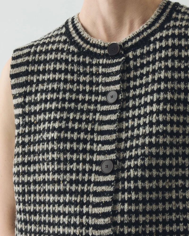 TOAST | Striped Donegal Wool Buttoned Tank | Flax Charcoal