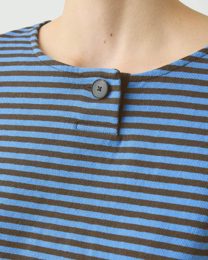TOAST | Breezy stripe jersey Tee | Azure Blue Tawny Brown