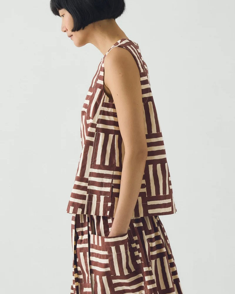 Toast | Patchwork block print top | Sable